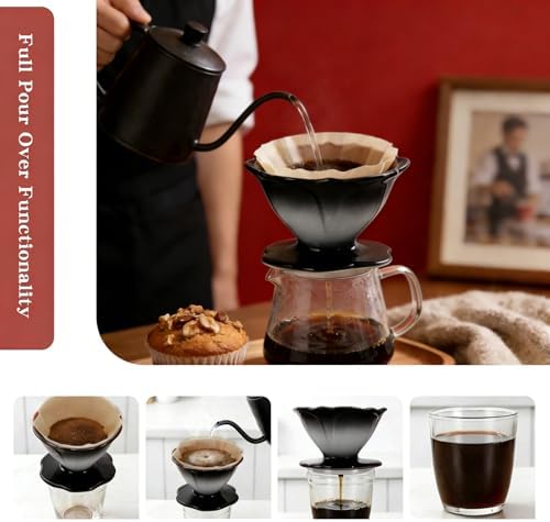 Premium Ceramic Pour Over Coffee Dripper，Includes 40pcs Coffee Filter Papers, suitable for home and travel, Flower Petal Dripper（Gradient Black） (Gradient Black) - Image 6