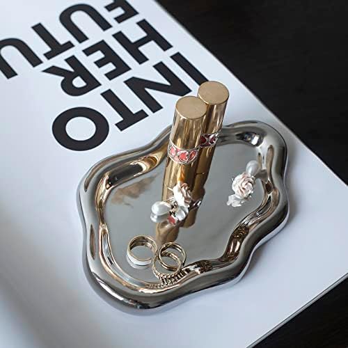 Jewelry Dish Trinket Tray for Women, Ring Dish Holder, Unique Cloud Shape Ceramic Plate Cute Things Vanity Aesthetic Room Decor Mother's Day Birthday (Silver) - Image 2
