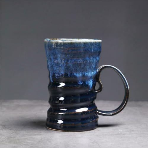 17oz Large Unique Cool Tall Handmade Ceramic Coffee Mug with Comfortable Big handle, Big Pottery Tea Mug, Artisanal Stoneware Coffee cup, Rustic Lead-free Tea Cups, Microwave safe,Black and Blue by Unknown