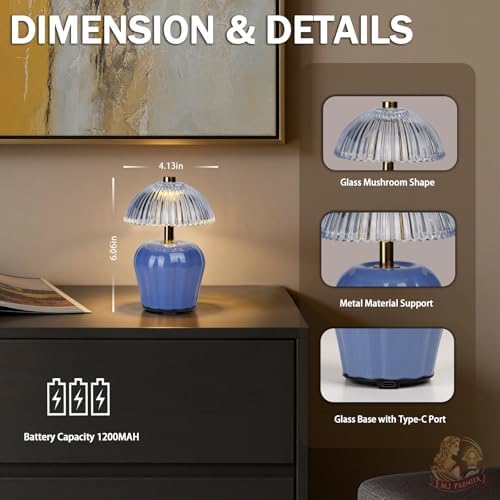 MJ PREMIER Rechargeable Table Lamp, Small Cordless Lamp with Timer, Blue - Image 3