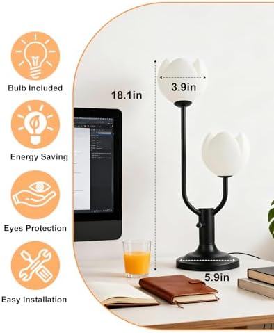 Lightdot Black Flower Table Lamp Dimmable Floral Nightstand Lamp - Image 5