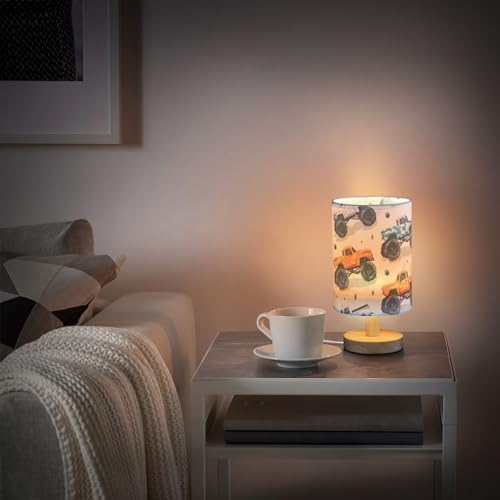 Bedside Lamp Monster Trucks White Lamp for Girls Boys Bedroom, Table Lamp with USB Port, Kids Nightstand Lamp Wood Base Room Desk Lamp (LED Bulb Included) - Image 2