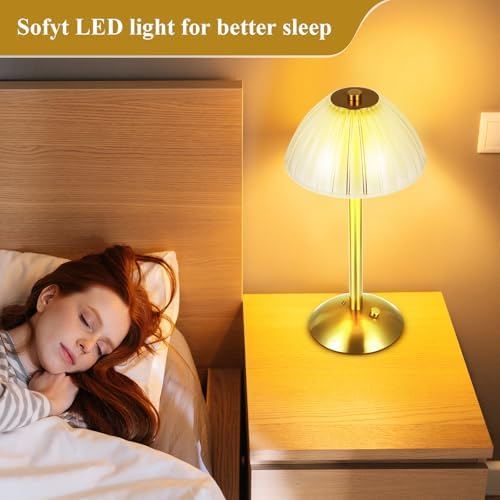Liliful 4 Pcs Cordless Table Lamp LED Touch, Gold, Mushroom Style - Image 5