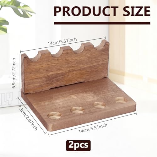AHANDMAKER 2Pcs Wooden Desk Pen Holder Organizer 5.51x2.72x2.87 Inches Pen Display Stand with Stable Base Stylish Office Desk Decor for Office Home Gift Giving Storage Organization - Image 2