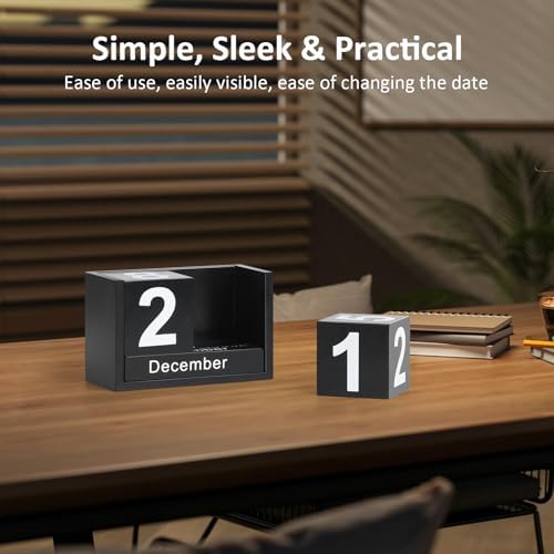 Wooden Block Calendar for Desk, Small Size Daily Desktop Perpetual Desk Calendar, Cute Date Display Desk Accessories for Home Office Decor, Teacher, Classroom, Reusable Yearly, Black - Image 5