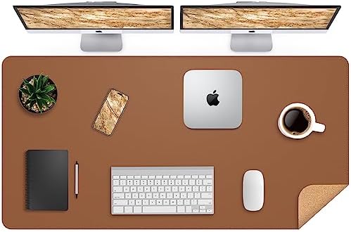 AFIING Cork Desk Mat 47" x 23.6", Dual-Sided Natural Cork & PU Leather Desk Pad, Non-Slip Waterproof Large Mouse Pad for Office, Home & Gaming (Brown) by AFIING