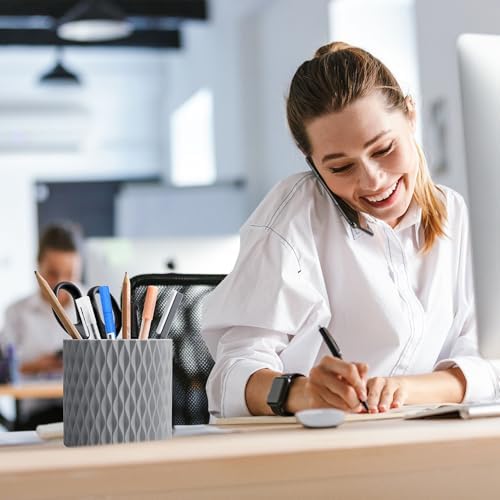 Pencil Holder - 360° Rotation, 5 Slot Desk Supplies For Women Office Aesthetic. Pencil Holder For Office&School, Desk Accessories(Grey) - Image 2