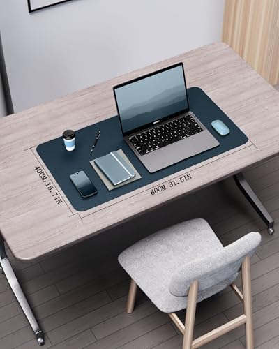 YSAGi Double-Sided Desk Pad, 31.5"x15.7"Leather Desk Mat, Eco Cork Desk Pad Protector,Large Mouse Pad,Waterproof Desk Blotter for Office/Home(Dark Blue) - Image 2