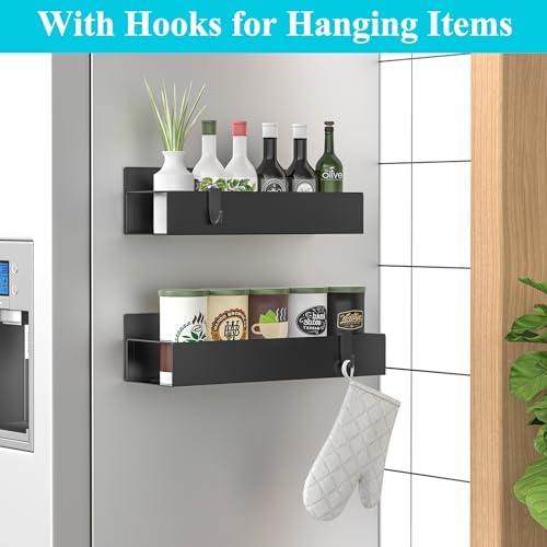 HuggieGems 2 Pack Magnetic Spice Storage Rack Organizer for Refrigerator and Oven, Matt Black Fridge Organizers and Storage - Image 2