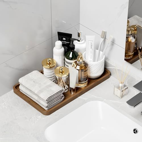 Weenson Bathroom Vanity Tray for Countertop Decor Perfume Makeup Toiletries Toilet Tank, Large Bamboo Kitchen Tray for Spice Salt, Serving Tray for Food Coffee, Nightstand Candle Brown 14.2”x8.3” - Image 5