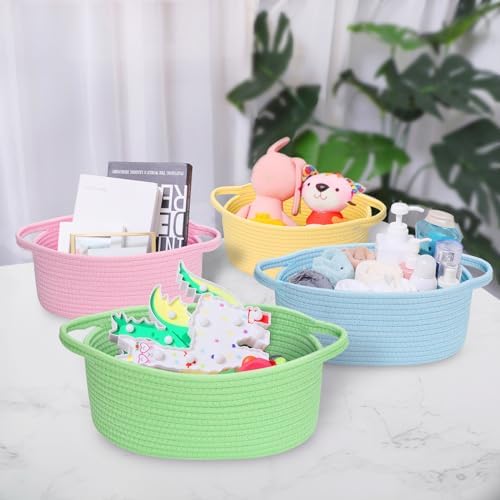 ABenkle Small Basket with Handles, Boho Decorative Rope Woven Dog Cat Toy Storage Bin Shelf Storage Organizer, Easter Christmas Gift Basket, 12"x8"x5" - Image 4