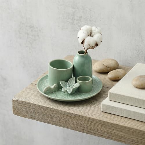 5.1 Inch 4 in 1 Ceramic Incense Holder with Ash Catcher, Sage Palo Santo Burner, Mini Vase Candle Holder for Yoga Meditation Home Decor - Image 5