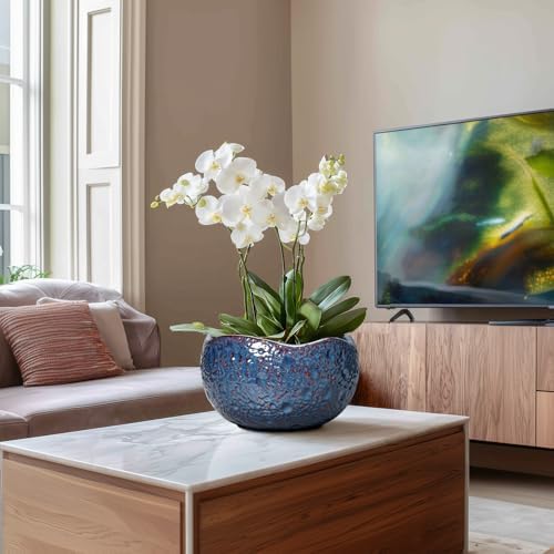 10 Inch Plant Pot - Ceramic Planter for Indoor Outdoor, Round Bonsai Pots, Decorative Flower Pots with Drainage Hole, Modern Unique Planters, House Decor, Home Gifts, Retro Blue - Image 4