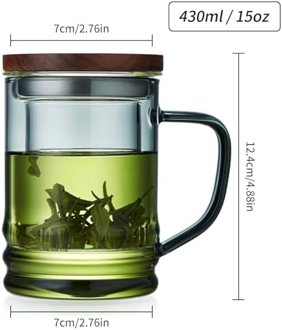 Unbreakable Glass Tea Cup with Infuser and Lid 14.5 fl oz, Heat Resistant Borosilicate Glass Tea Infuser Mug for Blooming and Loose Leaf Tea, Gas Stovetop Safe - Image 4