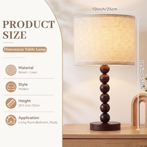2 Pack 20.5" Rustic Table Lamps, Farmhouse Nightstand Lamp with Walnut Wood Grain Resin Base & Linen Shade, Small Bedside Lamp for Bedroom, Living Room Apartment Décor, Bulbs Not Included - Image 3