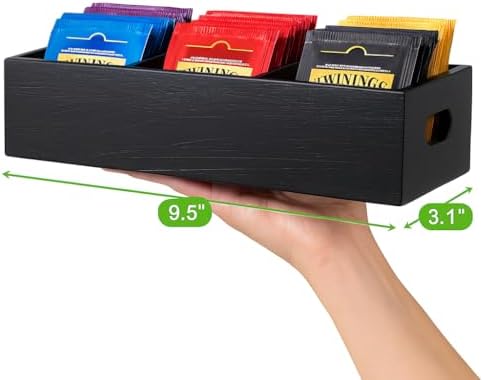 Moldie Multi-Purpose Matte Black Wood Organizer - 3 Compartment Solid Pine Tray for Office Desk Small Supplies, Luxury Tea Bag and Sugar Packet Caddy for Kitchen Countertop & Coffee Station - Image 7