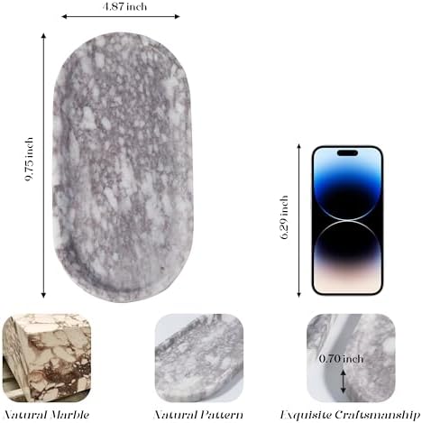 Koville Real Luxurious Natural Marble Vanity Tray, 10"x5" Calacatta Viola Marble Catchall Tray for Bathroom, Stone Perfume Trays Jewelry Dish for Dresser, Genuine Stone Storage Tray for Home Decor - Image 3