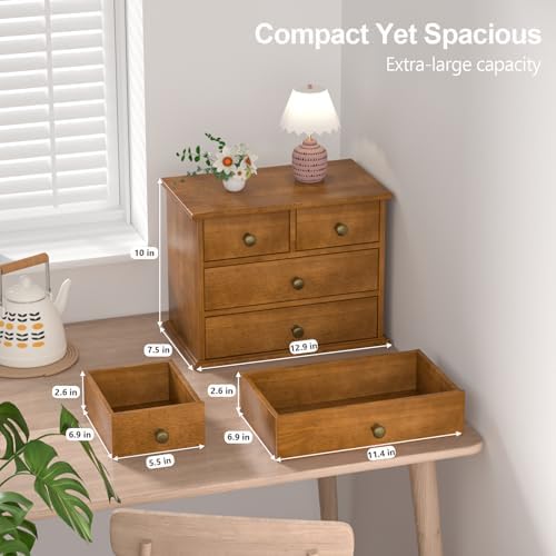 Oak Desk Organizer with Drawers, Durable Wooden Desktop Storage Box - Image 2