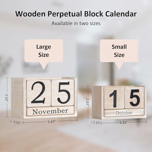 Wooden Block Calendar for Desk, Large Size Daily Desktop Perpetual Desk Calendar, Cute Date Display Desk Accessories for Home Office Decor, Teacher, Classroom, Reusable Yearly, Grey Beige - Image 3