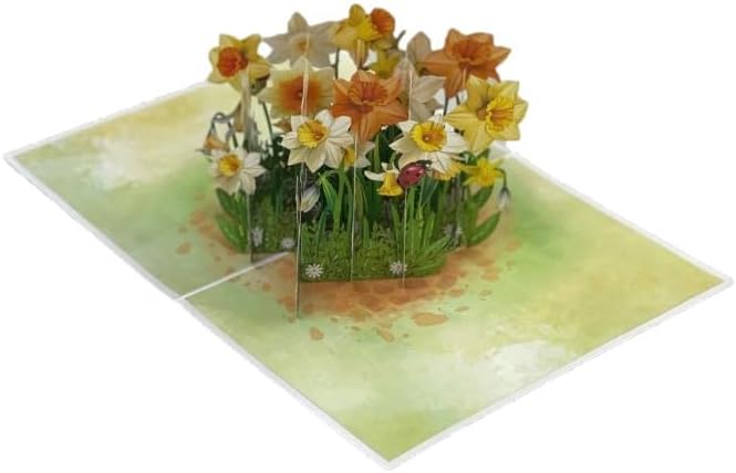 3D Pop-Up Daffodil Field Greeting Card – Handmade Spring Flower Card with Birds for Birthday, Mother’s Day, Easter & Special Occasions F56