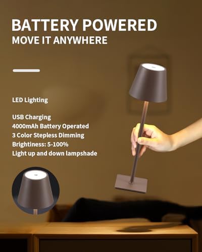 KDG 2 Pack Cordless Brown Table Lamps, Rechargeable Portable LED Desk Lamps - Image 4