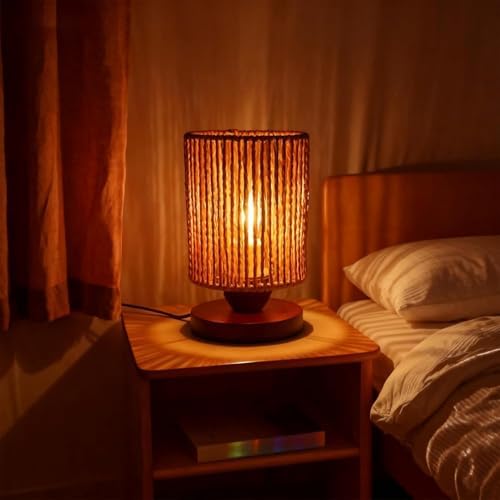 Handmade Rattan Lamp Boho Table Lamp for Bedroom, Stepless Dimming Small Woven Lamps for Night Stands with Warm White LED Bulb, Coastal Boho Lamp for Living Room Reading Nook Office Desk - Image 6