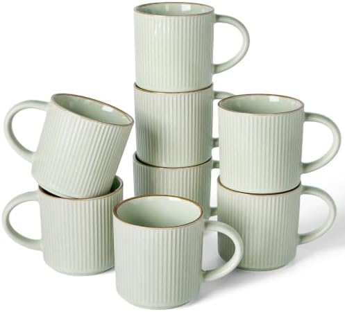 famiware Coffee Mug Set of 8, Star 12 oz Ceramic Mugs Cups Set with Handle by Famiware