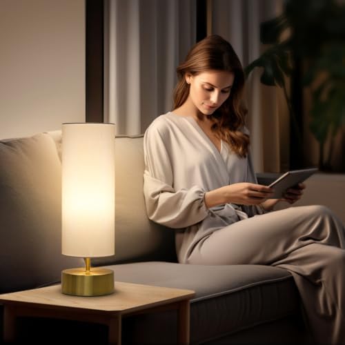 3-Way Dimmable Table Lamp, Touch Control Gold Bedside Lamp with White Shade - Image 5