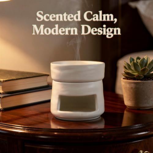 Ceramic Essential Oil Burner, 3.9 in Cube, White Decorative Aroma Diffuser with Separable Top Lid, Modern Minimalist Nordic Tealight Candle Holder, for Home Spa Decor and Room Accent - Image 5