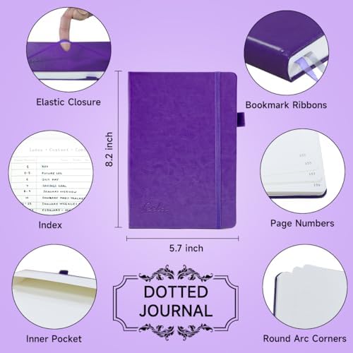 feela Dotted Journal Kit, Dot Grid Journal Hardcover Planner Notebook Set For Beginners Women Girls Note Taking with Journaling Supplies Stencils Stickers Pens Accessories, A5, 224 Pages, Purple - Image 2