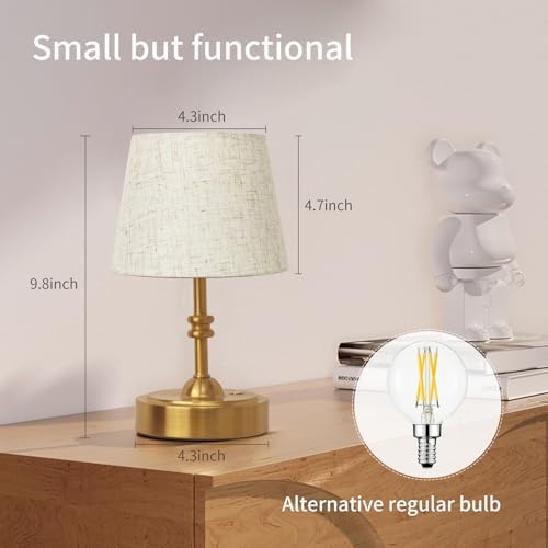 ONEWISH Small Cordless Lamp, Battery Operated Table lamp Dimmable, 4000mAh Rechargeable, Touch Bedside Lamp with Beige Linen Fabric Shade, 2700K Bulb Included, for Dining, Patio, Bathroom(Gold) - Image 5