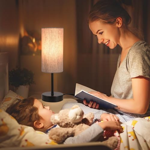 RISLG Small Table Lamp, Bedside Table Lamp for Bedroom, Lamp for Nightstand with Linen Fabric Shade, Minimalist Modern Desk Lamp for Living Room Office Dorm Kids Room - Image 3