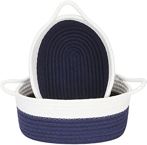 Sea Team 2-Pack Compact Woven Cotton Rope Storage Baskets, Navy by SeaTeam