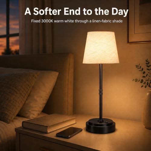 Rechargeable Cordless Table Lamp, Battery Operated Bedside Lamp, Black - Image 3