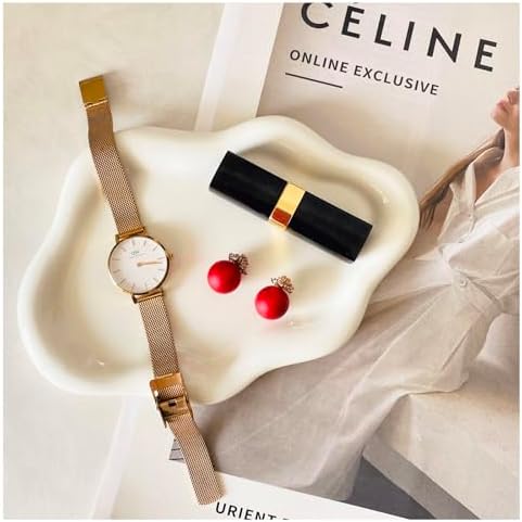 Ceramic Jewelry Tray,Ring Dish Holder,Perfume Trinket Dish,Key Bowl Vanity Cute Things Room Decor Aesthetic, Birthday Mother's Day Christmas Warm House Gifts for Women(White) by Conviv