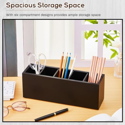 Jetec Wooden Pencil Pen Holder for Desk, Black, 5 Compartments - Image 3