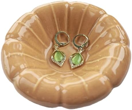 Ceramic Jewelry Tray,Nightstand Ring Holder Dish& Bathroom Jewlery Plate Bowl,Small Trinket Dish Tray for Friends, Mother, Sister (Brown-A) by Unknown