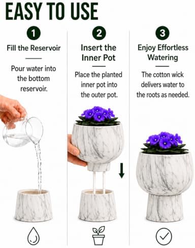Self Watering Pots for Indoor Plants, 6 Inch Ceramic African Violet Pot - Image 3