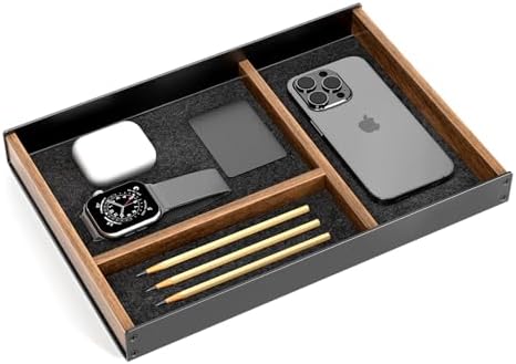 UPERGO Walnut & Aluminum Valet Tray, Desk Drawer Organizer Tray for Desk by UPERGO