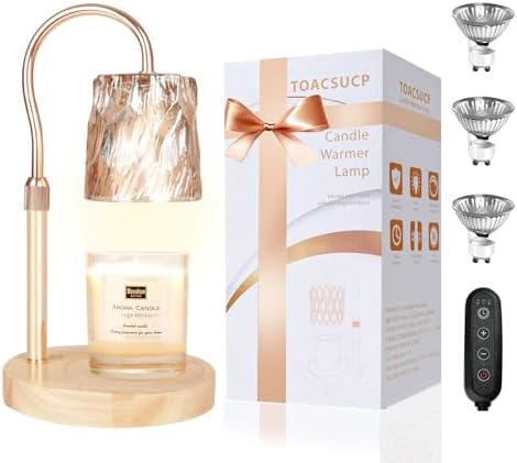 TOACSUCP Candle Warmer Lamp with 3 Bulbs, Adjustable Height Dimmable Candle Warmer with Timer, Compatible with Large Jar Candles, Candle Lamp with Charming Gift Box for Her/Him by TOACSUCP
