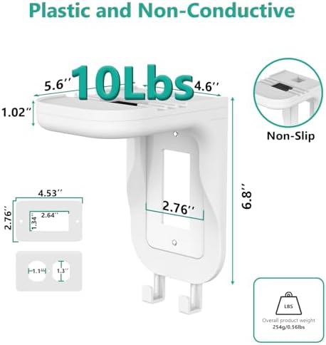 WALI Outlet Shelf Wall Holder, Fit for Duplex GFCI Decorative Outlet Shell A Space Saving for Smart Home, Speaker Mounts up to 20lbs with Cable Management (OSH002-W), White - Image 3