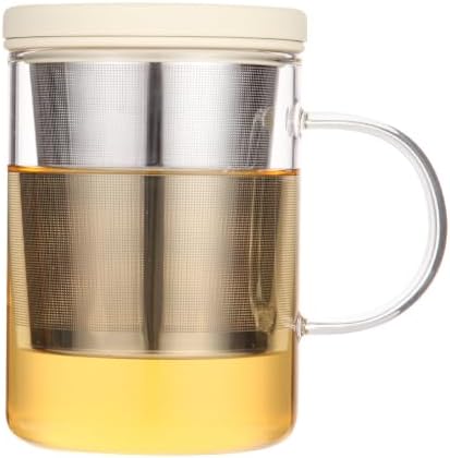 emoi 15 oz Glass Tea Cup with Infuser & Lid, Ideal for Loose Leaf Tea, Gray by emoi