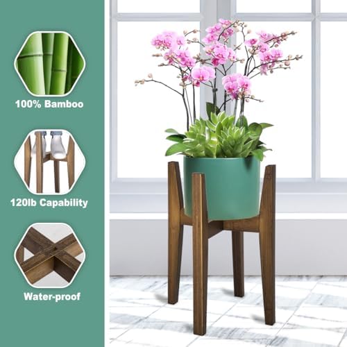 Rnined Plant Stand Indoor, Bamboo Plant Shelf, Adjustable Corner Plants Flower Holders Single Floor Plant Stand, Fits 8 to 12 Inches Pots,(Pot & Plant Not Included)(walnut) - Image 3