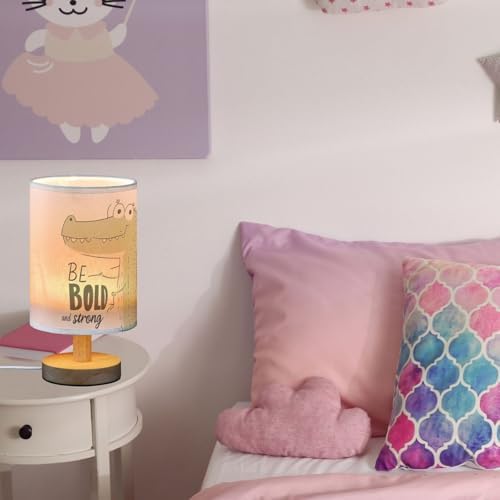 Positive Quoted Cute Crocodile Inspirational Bedside Table Lamps with USB Port for Bedroom LampSmall Nightstand Lamp Sturdy Linen Shade Wooden Base Decorative Lamps for Nursery Kids Reading Dorm Home - Image 5
