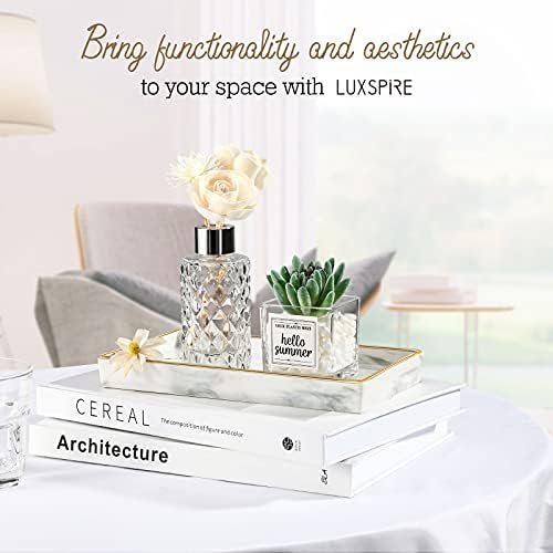 Luxspire Bathroom Vanity Tray Ceramic Jewelry Dish, S, Marble White - Image 4