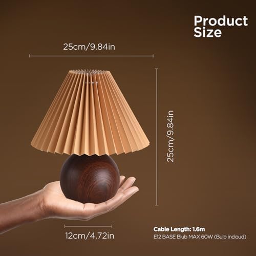 KUNJOULAM Small Pleated Table Lamp, Modern Bedside Nightstand Lamp with Coffee Lampshade, Cute Lamp for Bedroom Living Room Home Office Decor with E12 Bulb - Image 3