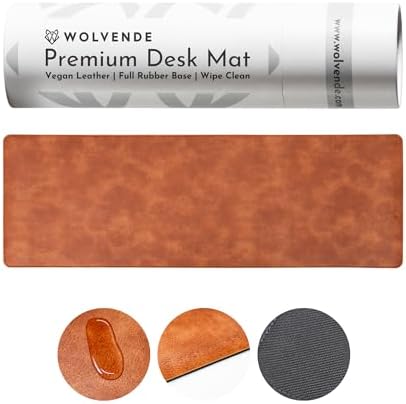 Premium Distressed Faux Vegan Leather Desk Mat | Multifunctional Desk Pad for Home Office | (Brown/Tan, 12" x 36") by Wolvende