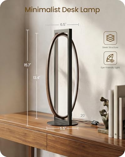 Modern LED Table Lamp, Dimmable Minimalist Bedside Lamp, 3 Color Temperatures, Angle Adjustable, Cute Desk Lamp, Nightstand Lamp for Living Room, Bedroom, Office, Black and Walnut K62TL05 - Image 5