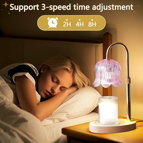 CRMILL Candle Warmer Lamp Electric Timer - Modern Home Decor Table Lights for Candles Warming Height Adjustable Dimmable Warmers Pink - Image 6