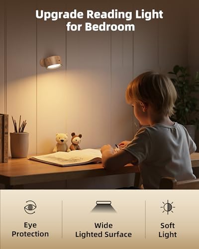 Wall Lights, Rechargeable Magnetic Wall Sconce with Remote, Wood Grain-3Pcs - Image 5